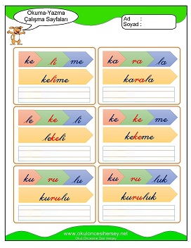 k sesi Grubu Çalışma Sayfaları